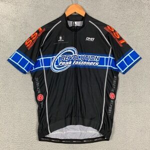 DNA Cycling Jersey Men's XL Black Revolution Peak Fasteners Full Zip Italy‎ Made